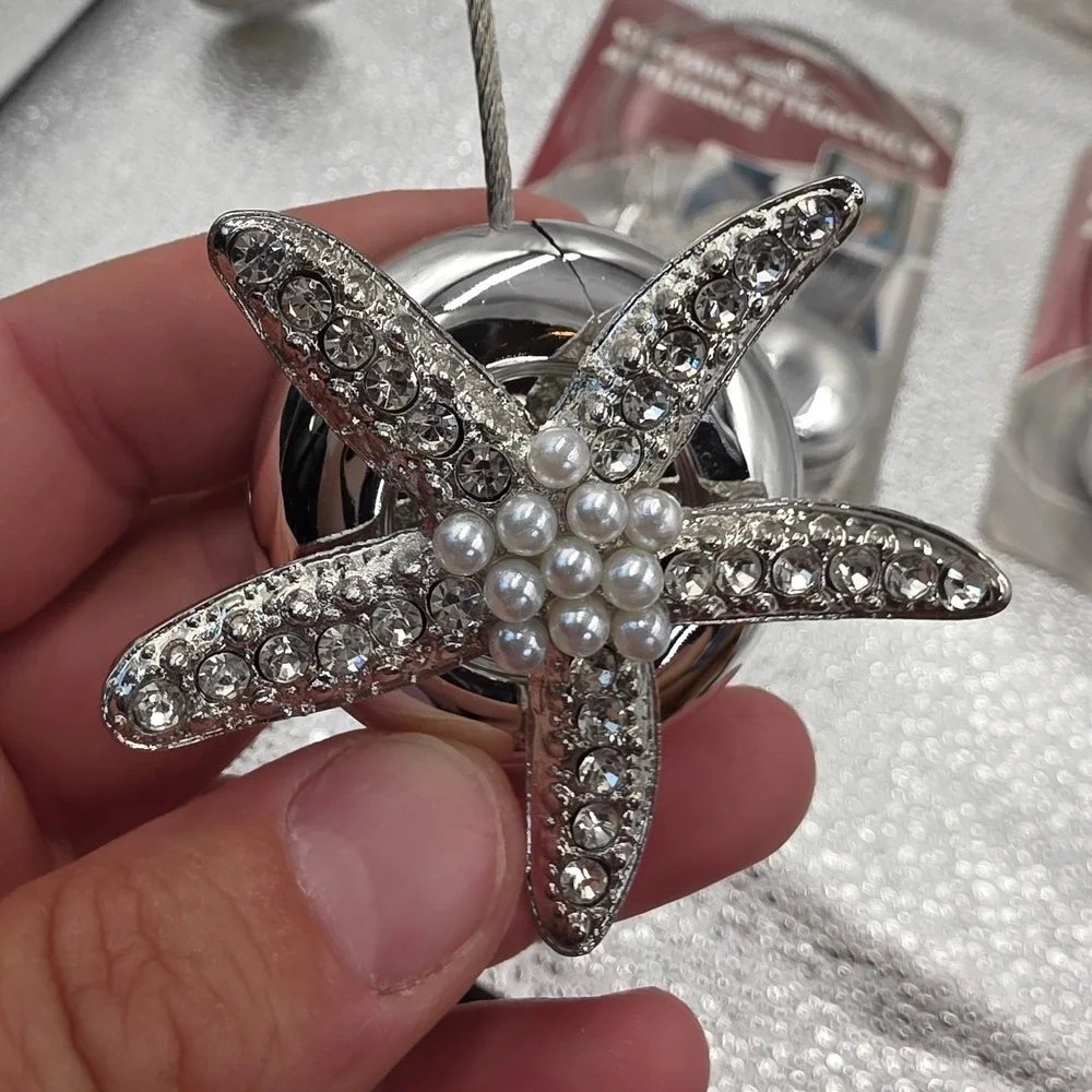Magnetic Starfish Curtain Tiebacks Set of 3‎ Silver Rhinestone Pearl Beach O1